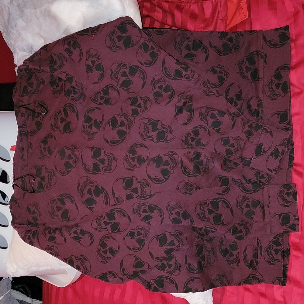 Burgundy with Black Skulls Sweater Size Small NWOT